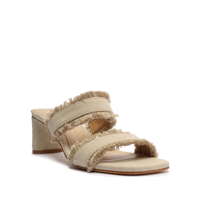 Schutz Amely Mid Block Fabric Sandal Μπεζ | KUjLTb3