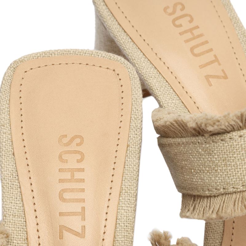 Schutz Amely Mid Block Fabric Sandal Μπεζ | KUjLTb3