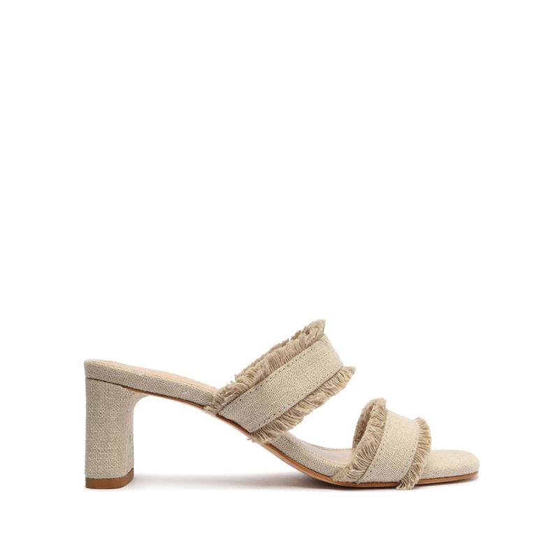 Schutz Amely Mid Block Fabric Sandal Μπεζ | KUjLTb3