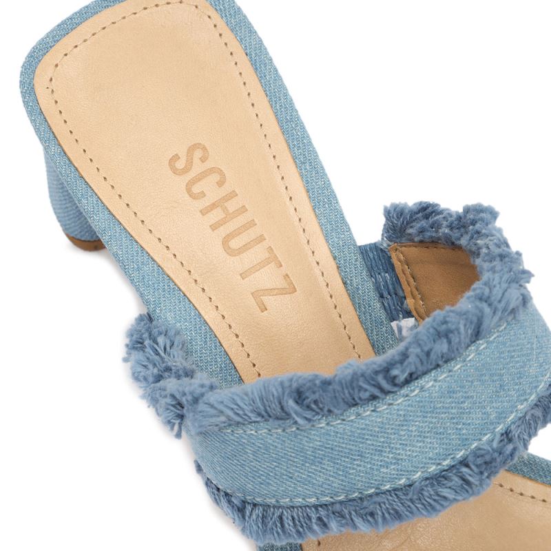 Schutz Amely Mid Block Fabric Sandal Μπεζ | b2S3Puq