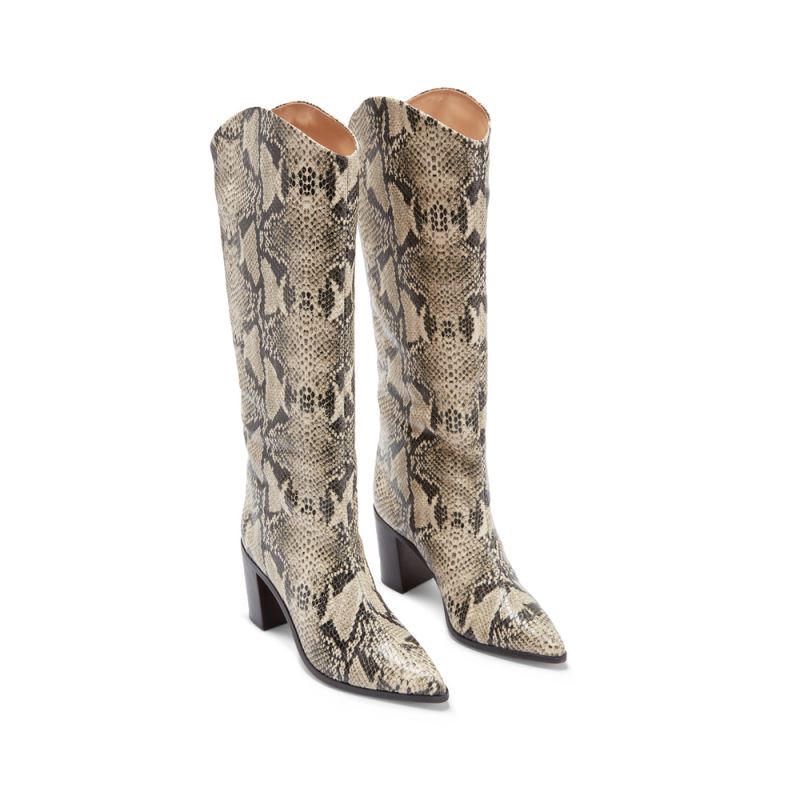 Schutz Analeah Pointed toe Block Heel Boot in Snake Print Μπεζ Snakeskin | q4bP5S2