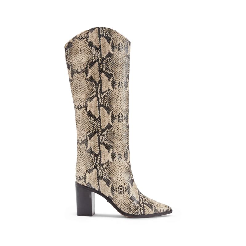 Schutz Analeah Pointed toe Block Heel Boot in Snake Print Μπεζ Snakeskin | q4bP5S2