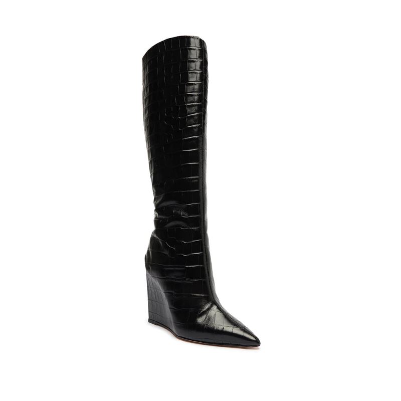 Schutz Asya Up Crocodile-Embossed δερματινα Boot μαυρα | 2dLKSlQ