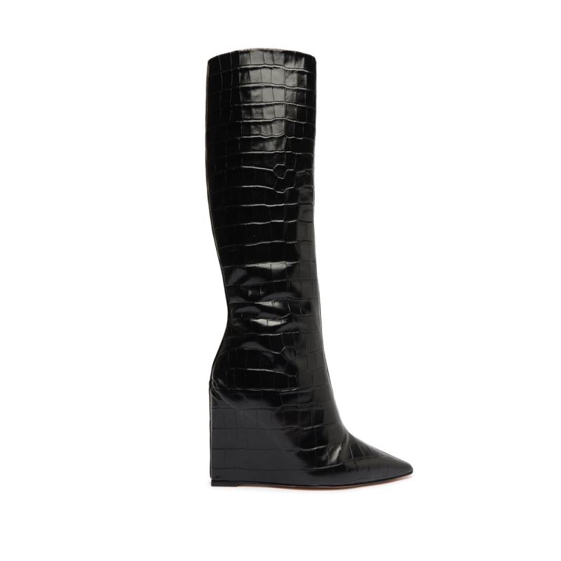 Schutz Asya Up Crocodile-Embossed δερματινα Boot μαυρα | 2dLKSlQ