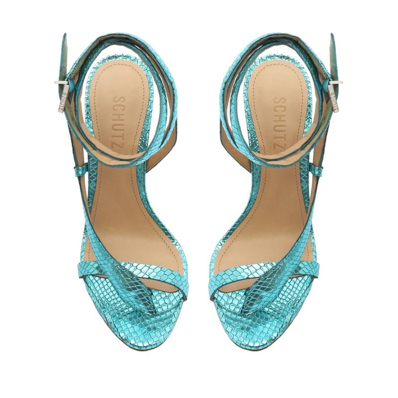 Schutz Courtney High Metallic Sandal μπλε | TTJsOJB