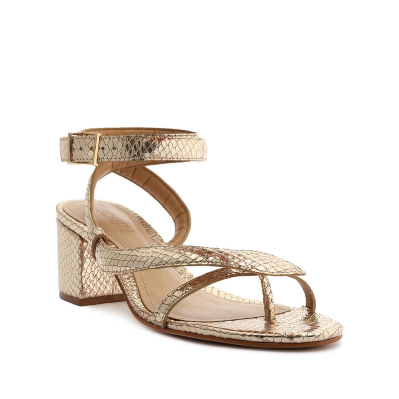 Schutz Courtney Mid Block Metallic δερματινα Sandal χρυσο χρωμα | XCWIPYJ