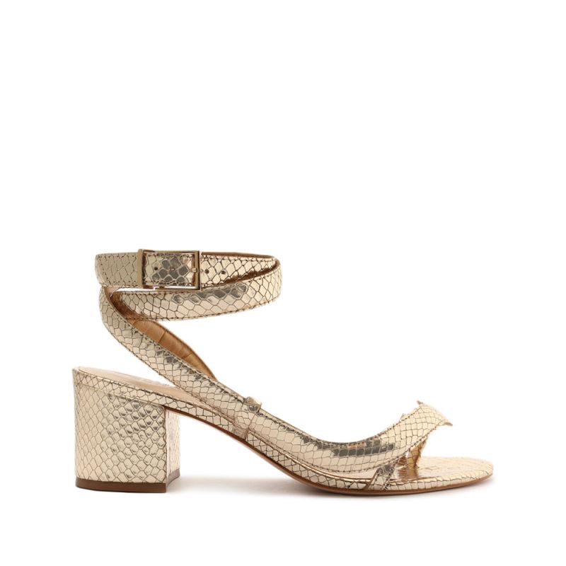 Schutz Courtney Mid Block Metallic δερματινα Sandal χρυσο χρωμα | XCWIPYJ