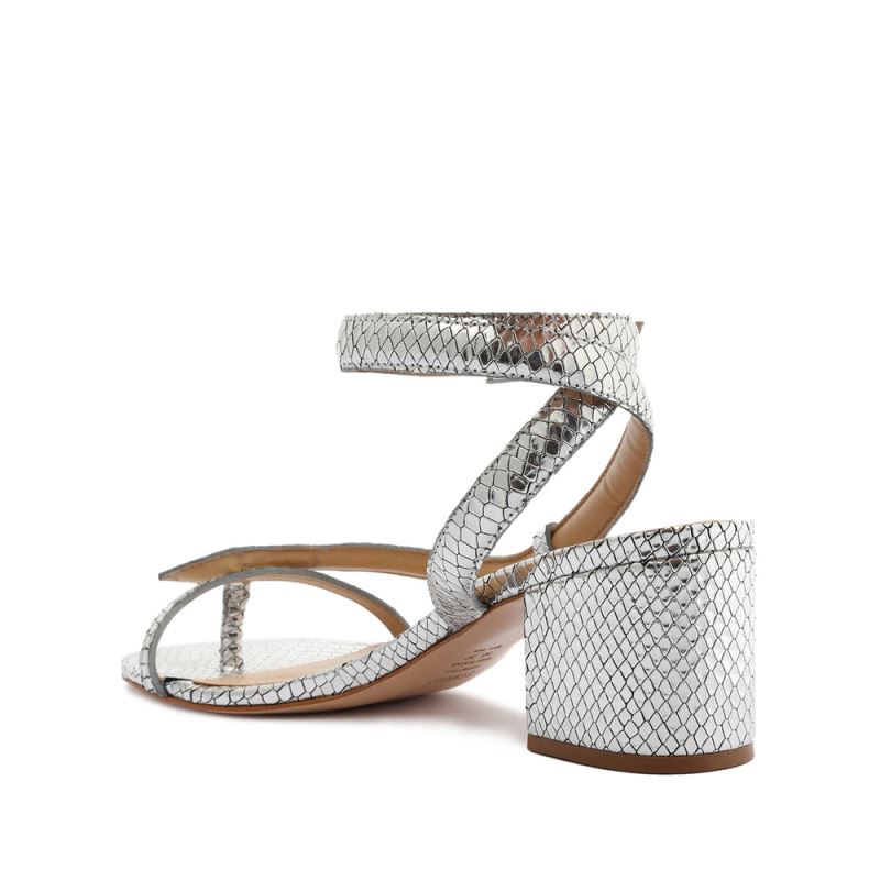 Schutz Courtney Mid Block Metallic δερματινα Sandal ασημι | oRVmn2h