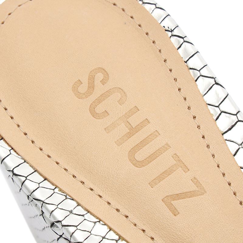 Schutz Courtney Mid Block Metallic δερματινα Sandal ασημι | oRVmn2h