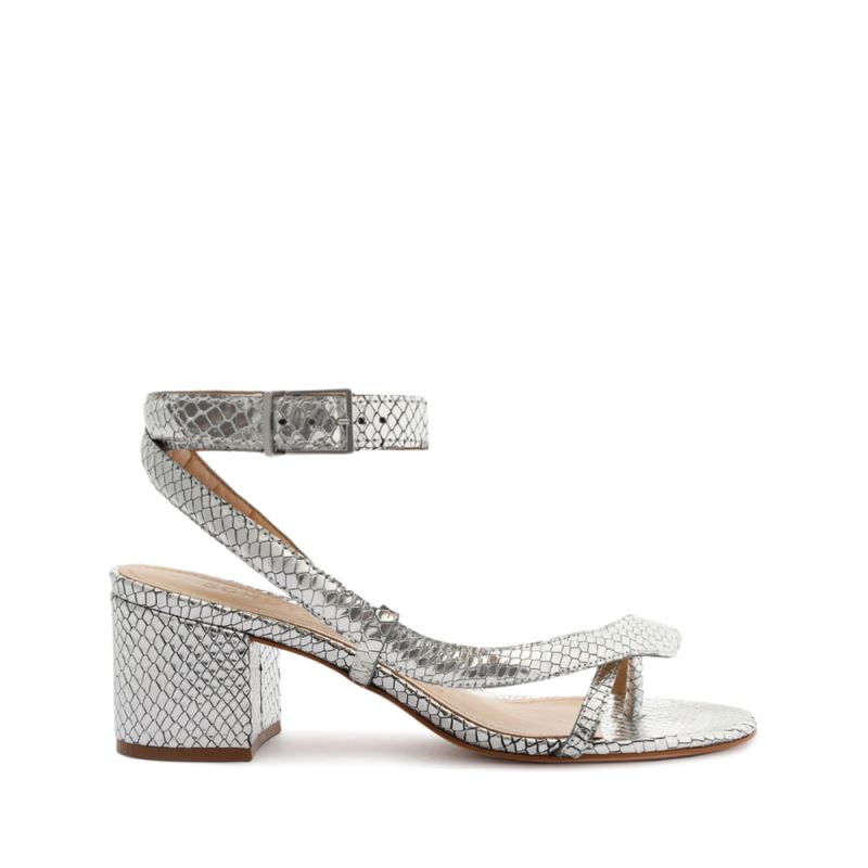 Schutz Courtney Mid Block Metallic δερματινα Sandal ασημι | oRVmn2h