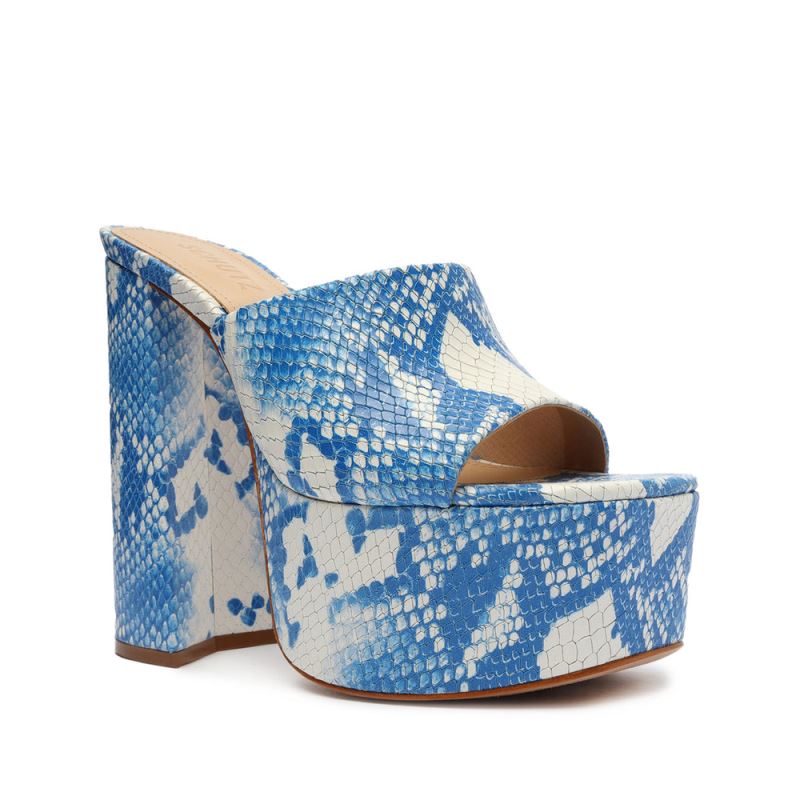 Schutz Darah Snake-Embossed δερματινα Sandal μπλε Snakeskin | EfmQwzS