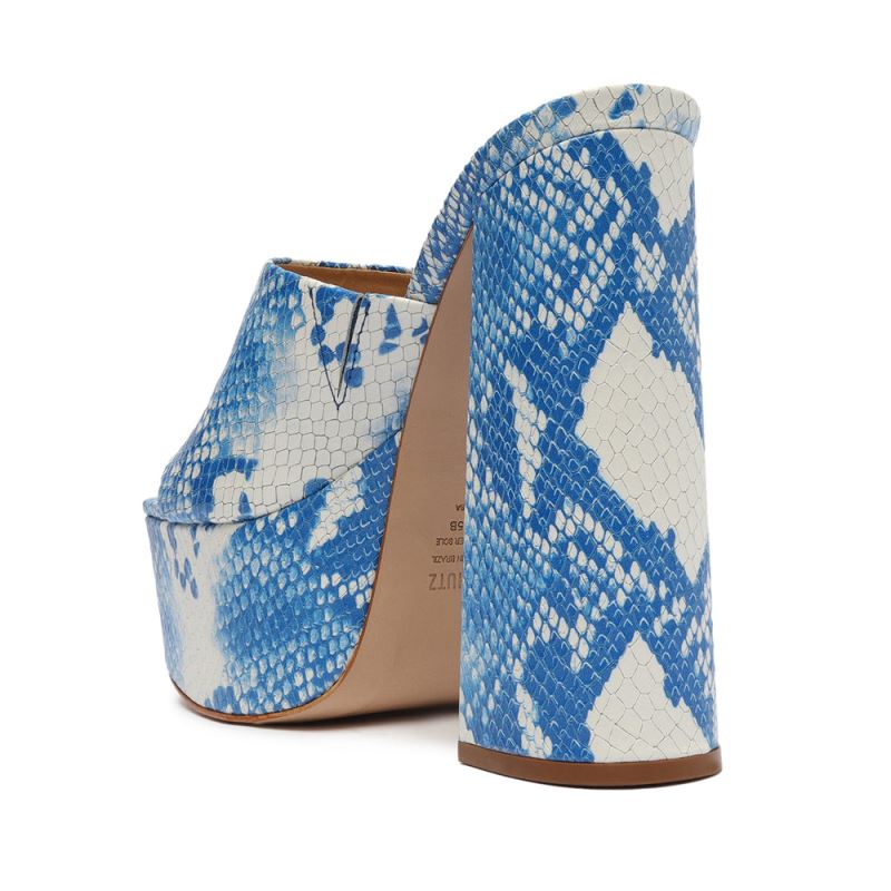 Schutz Darah Snake-Embossed δερματινα Sandal μπλε Snakeskin | EfmQwzS