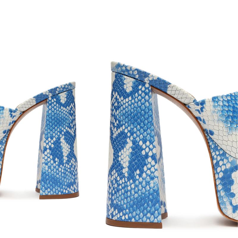 Schutz Darah Snake-Embossed δερματινα Sandal μπλε Snakeskin | EfmQwzS