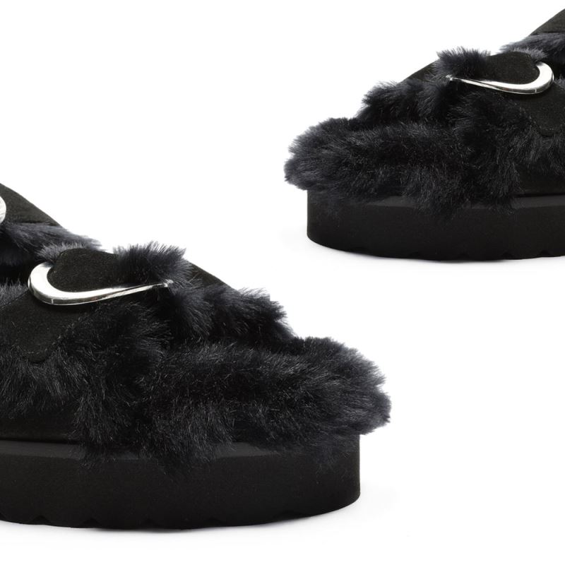 Schutz Flophy σουετ & Fur φλατ Sandal μαυρα | CRn4UFB