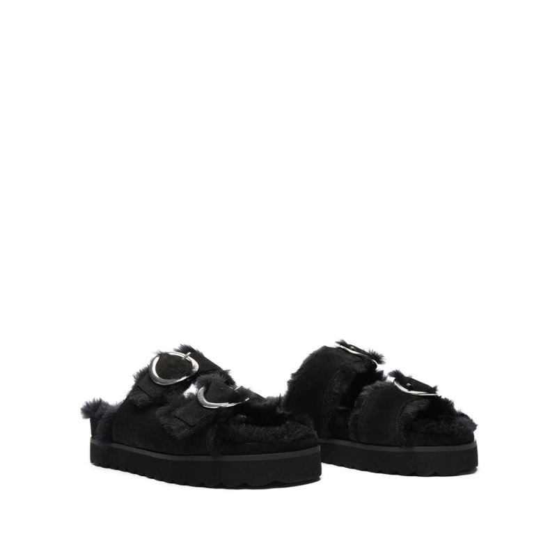 Schutz Flophy σουετ & Fur φλατ Sandal μαυρα | DghRCjb