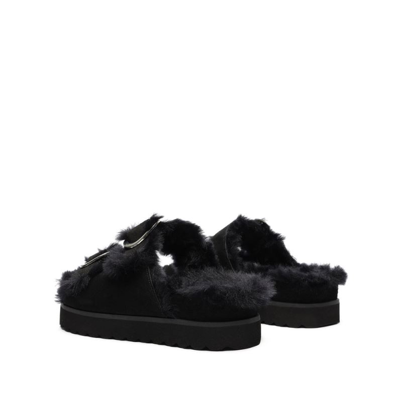 Schutz Flophy σουετ & Fur φλατ Sandal μαυρα | DghRCjb