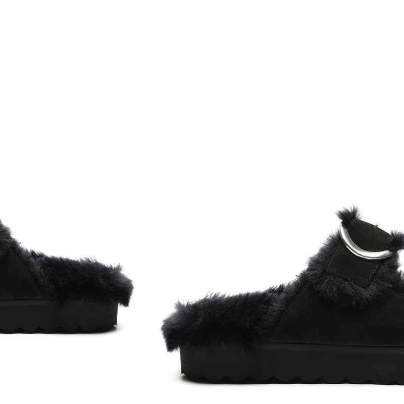 Schutz Flophy σουετ & Fur φλατ Sandal μαυρα | DghRCjb