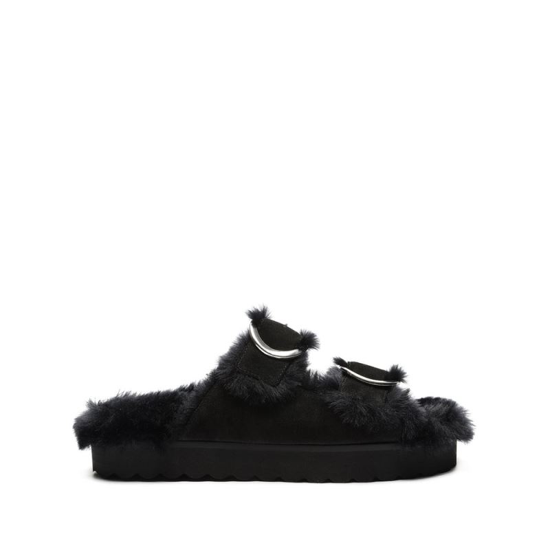 Schutz Flophy σουετ & Fur φλατ Sandal μαυρα | DghRCjb