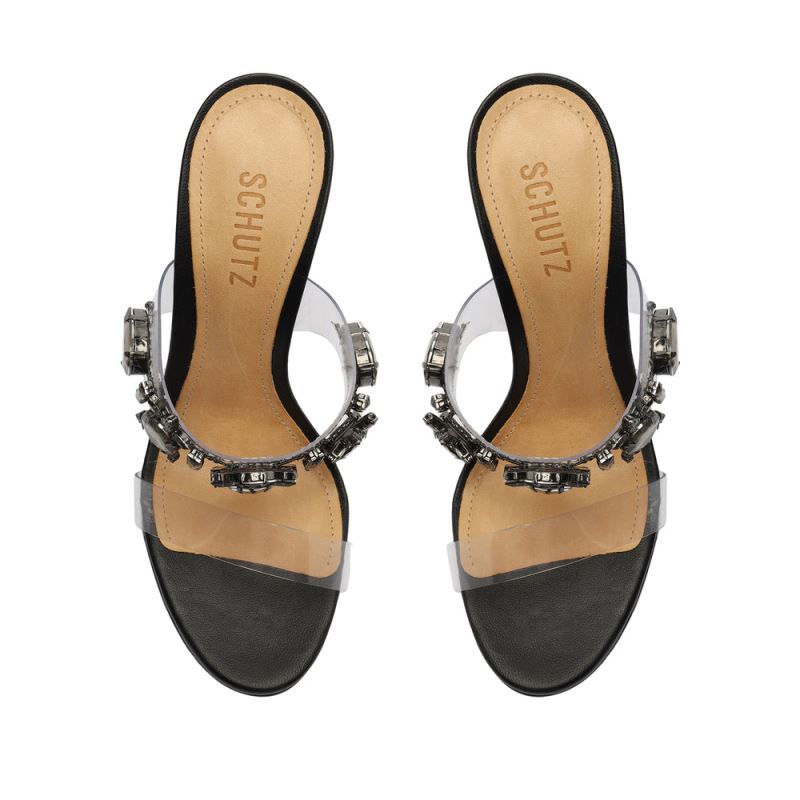 Schutz Laureen Vinyl & Crystal Sandal μαυρα | FbHYZXy