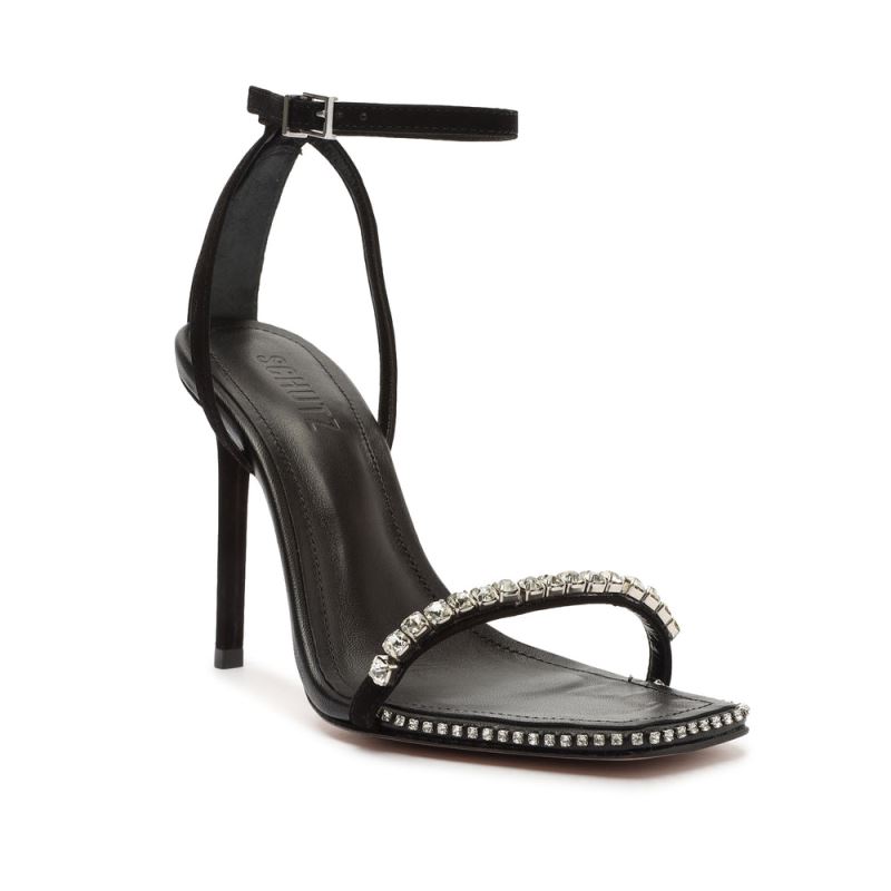 Schutz Loule Nubuck & Rhinestones Sandal μαυρα | krsdLTA