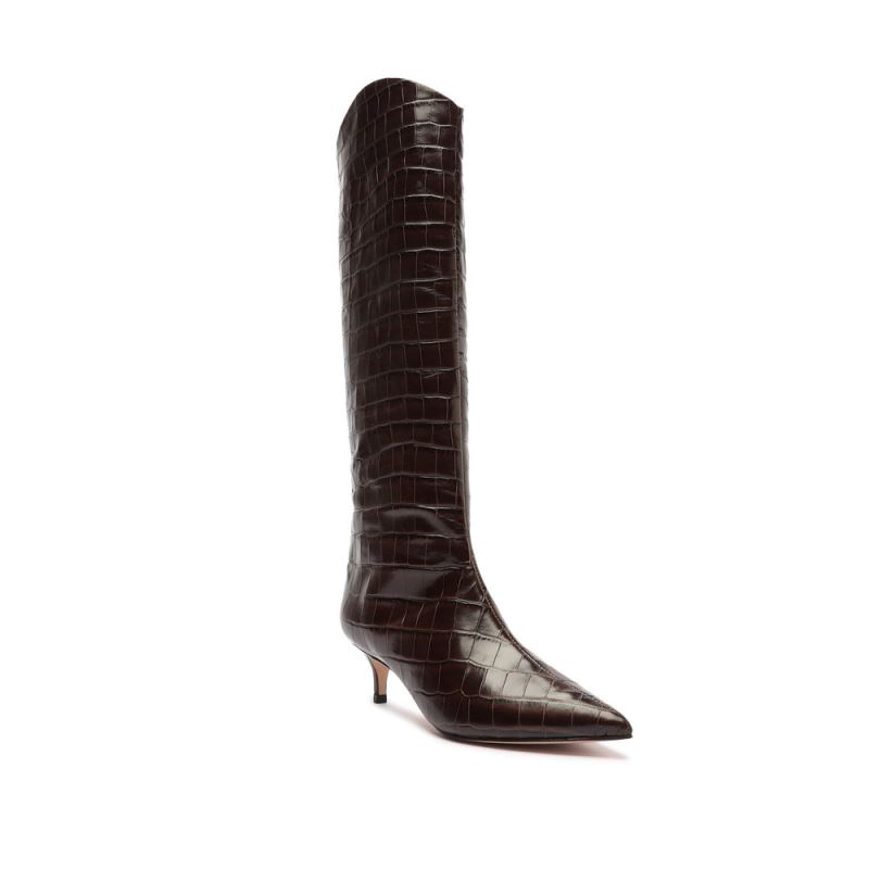 Schutz Maryana Lo Crocodile-Embossed δερματινα Boot σκούρο σοκολάτα | 2IbOUkE