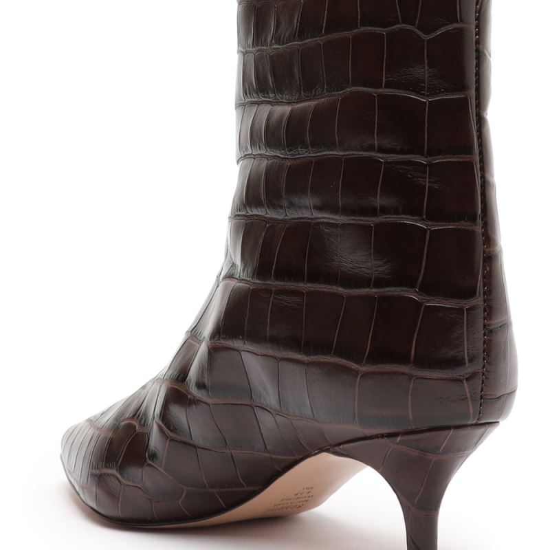 Schutz Maryana Lo Crocodile-Embossed δερματινα Boot σκούρο σοκολάτα | 2IbOUkE