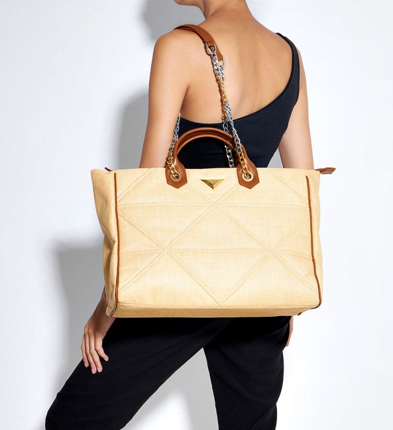 Schutz New 944 Straw Shopping Tote κρέμα | oMsHPmR