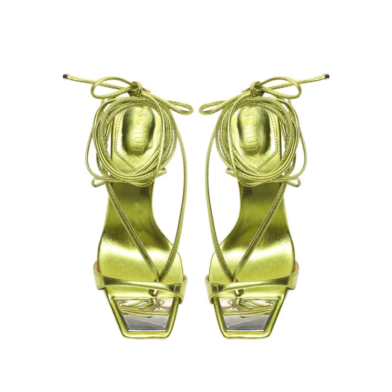 Schutz Vikki Metallic δερματινα Sandal πρασινο κίτρινα | bTkUYcg