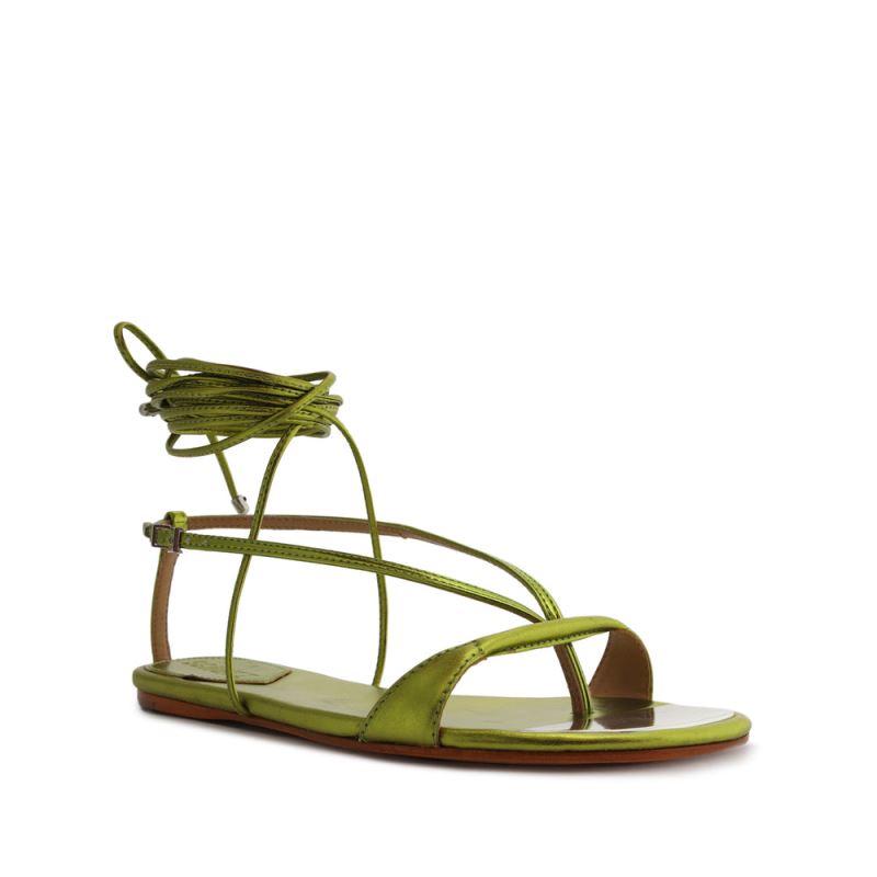 Schutz Vikki φλατ Metallic δερματινα Sandal πρασινο κίτρινα | O9BOWwU