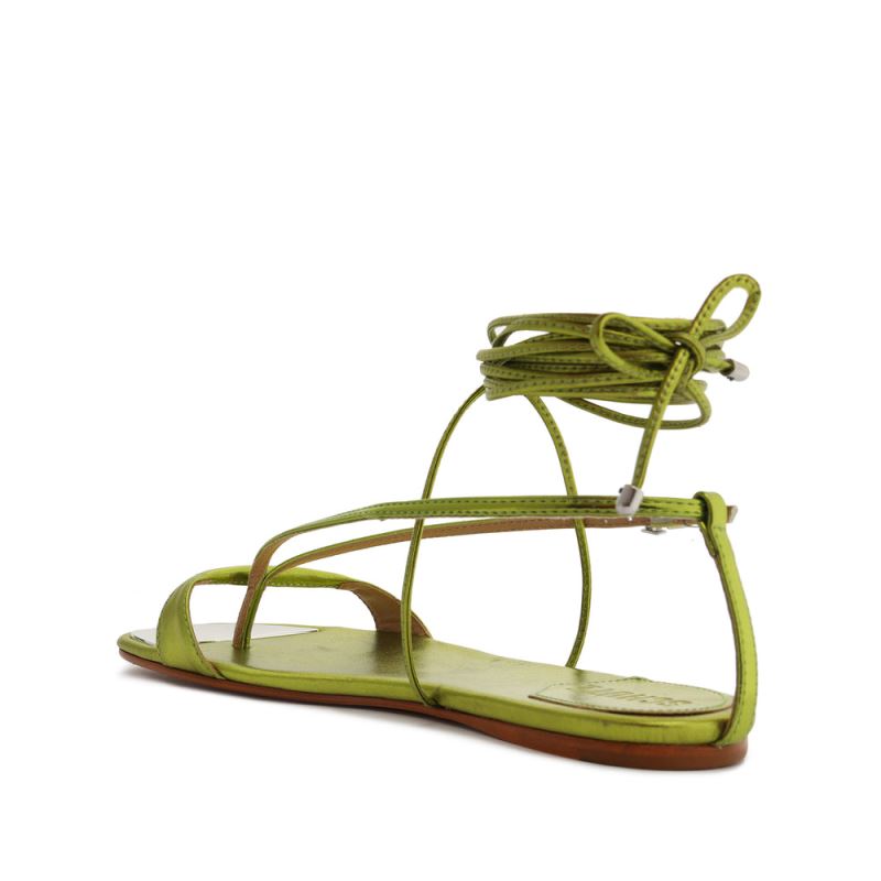 Schutz Vikki φλατ Metallic δερματινα Sandal πρασινο κίτρινα | O9BOWwU