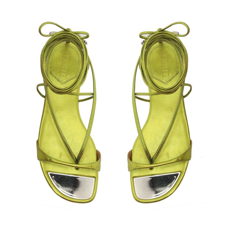 Schutz Vikki φλατ Metallic δερματινα Sandal πρασινο κίτρινα | O9BOWwU