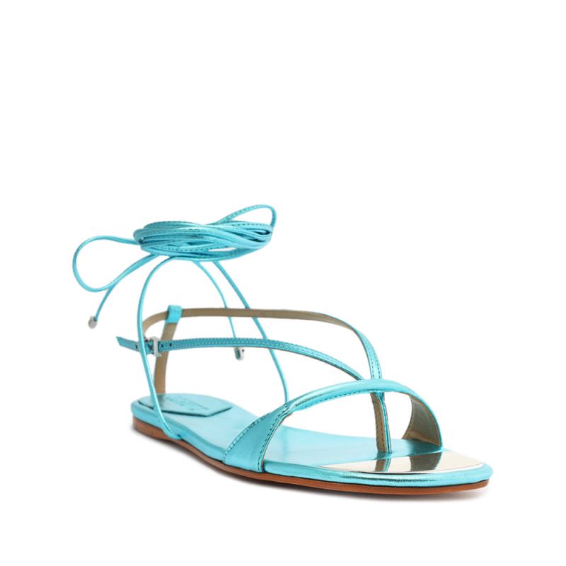 Schutz Vikki φλατ Metallic δερματινα Sandal Turquesa | dlb39Mc