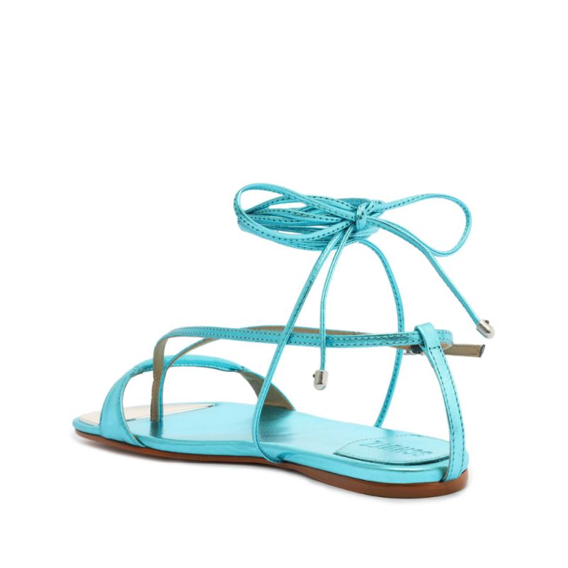 Schutz Vikki φλατ Metallic δερματινα Sandal Turquesa | dlb39Mc