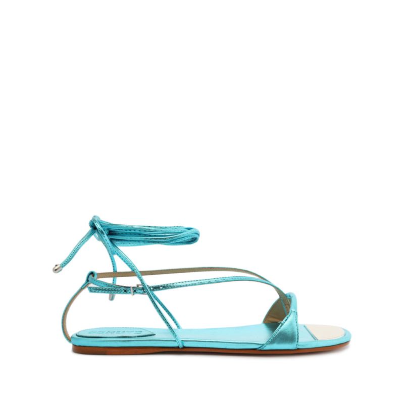 Schutz Vikki φλατ Metallic δερματινα Sandal Turquesa | dlb39Mc