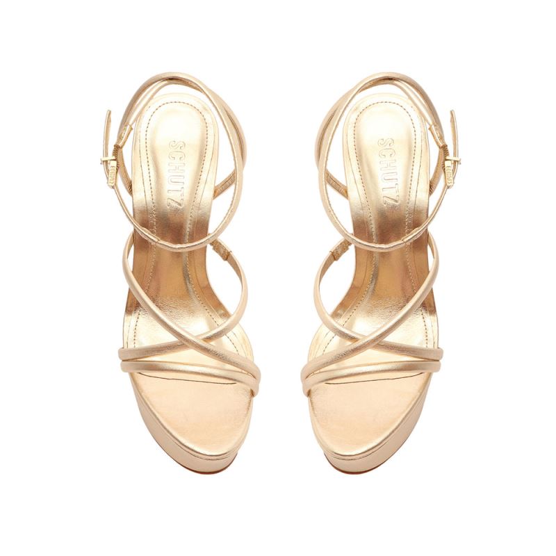 Schutz Zila Metallic δερματινα Sandal χρυσο χρωμα | FUDMY1r