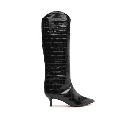 Schutz Maryana Lo Crocodile-Embossed δερματινα Boot μαυρα | BzfTD6O