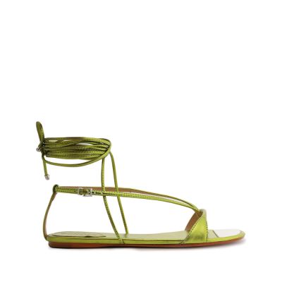 Schutz Vikki φλατ Metallic δερματινα Sandal πρασινο κίτρινα | O9BOWwU